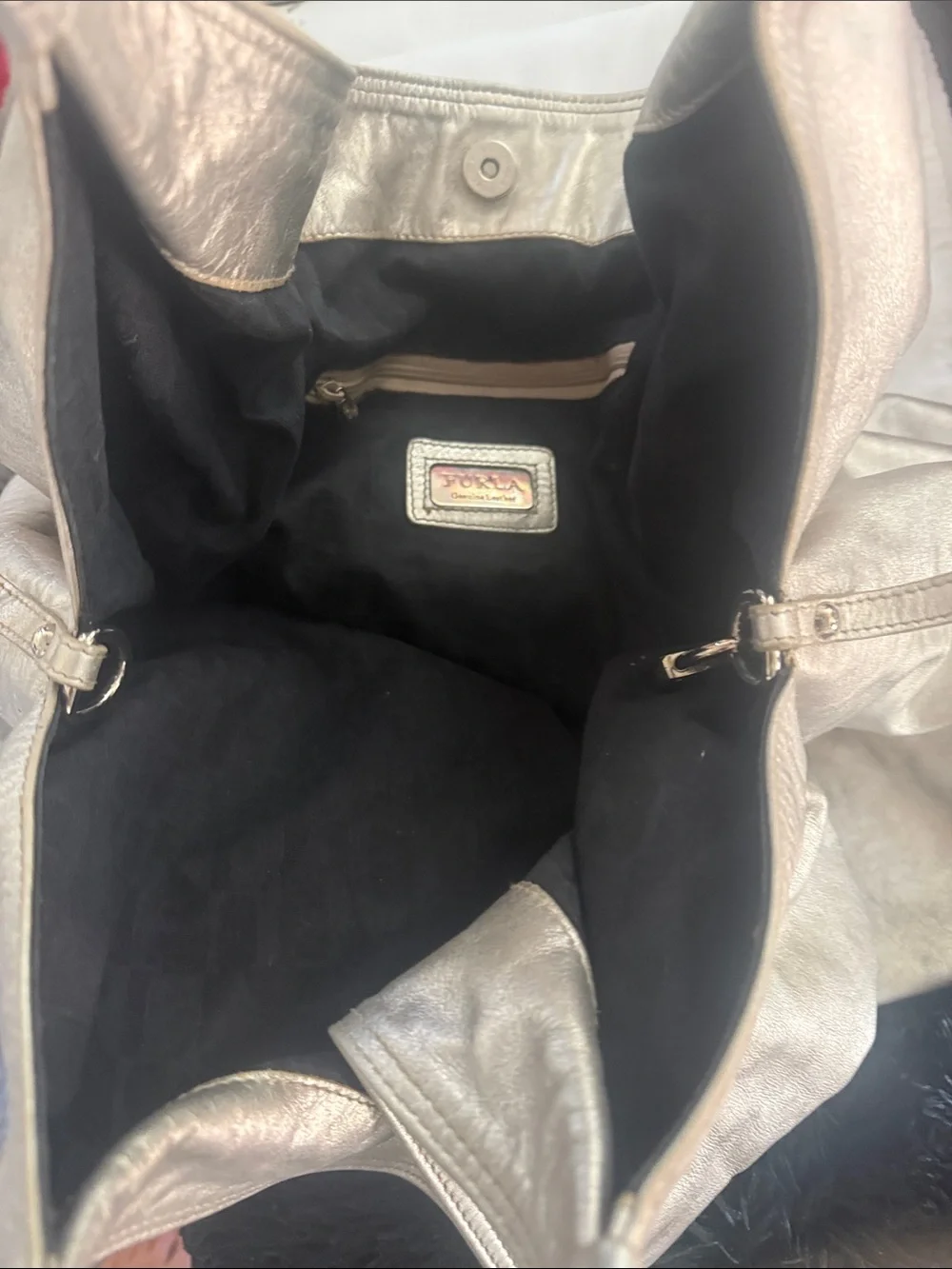 Furla Metallic Silver-Leather Hobo Bag
